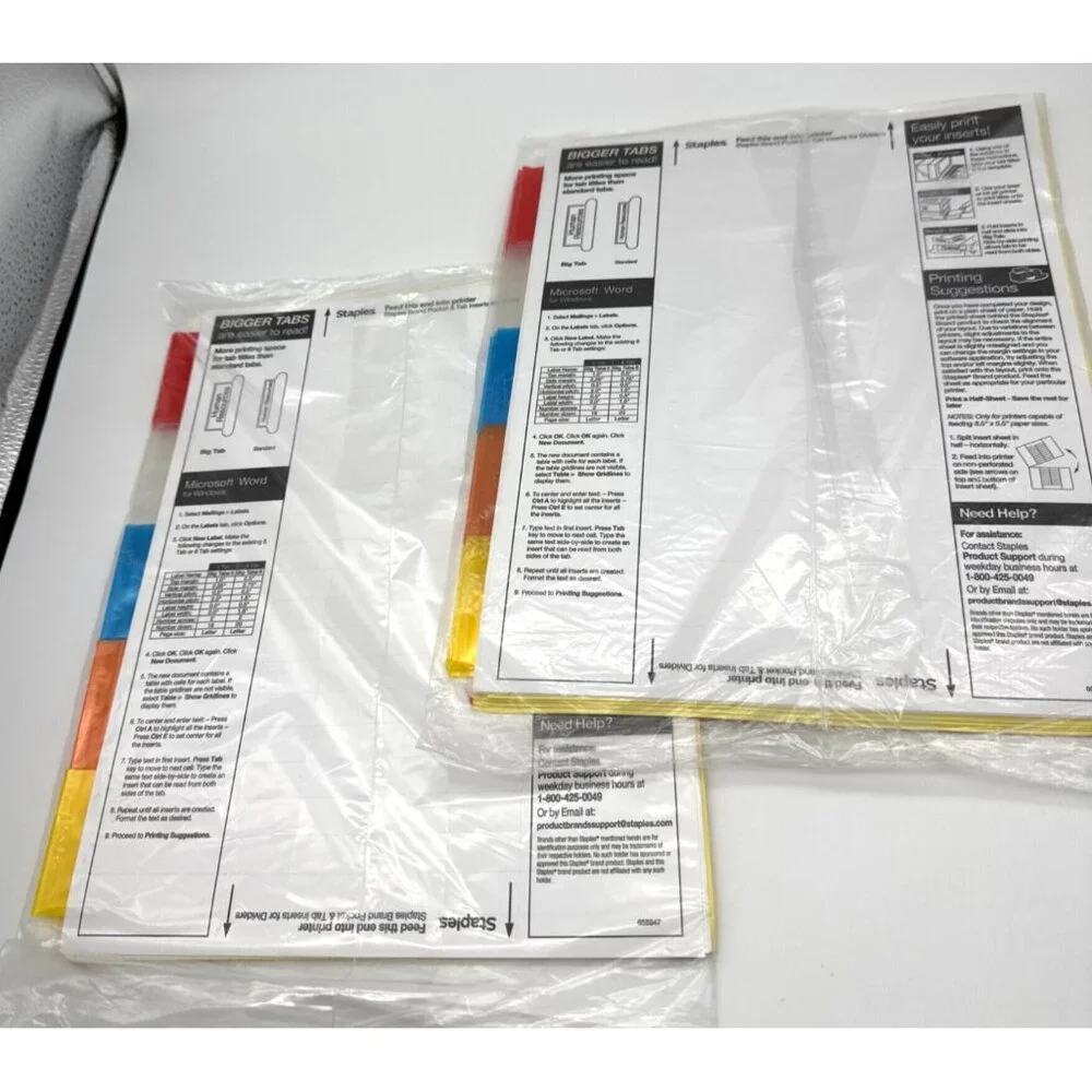 Staples Big Tab Blank Paper Dividers 5-Tab Clear 4/Pack (13515) lot of 2